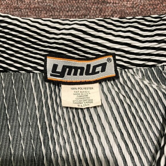 YMLA Shirt Mens Size L White Black Striped Casual Short Sleeve Button Up - Picture 3 of 4